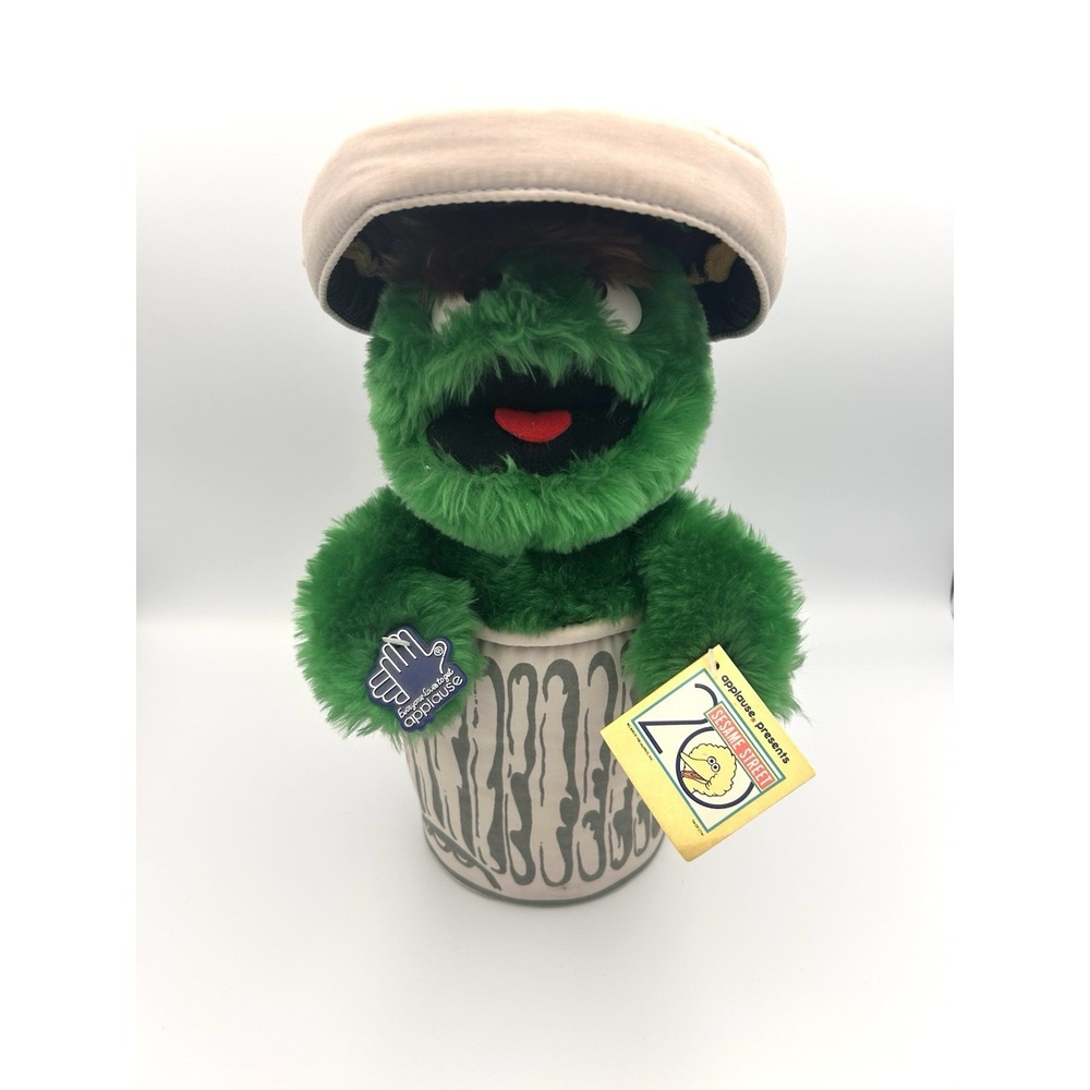 Vintage Sesame Street Muppet Oscar The Grouch Trash Can 12" Plush